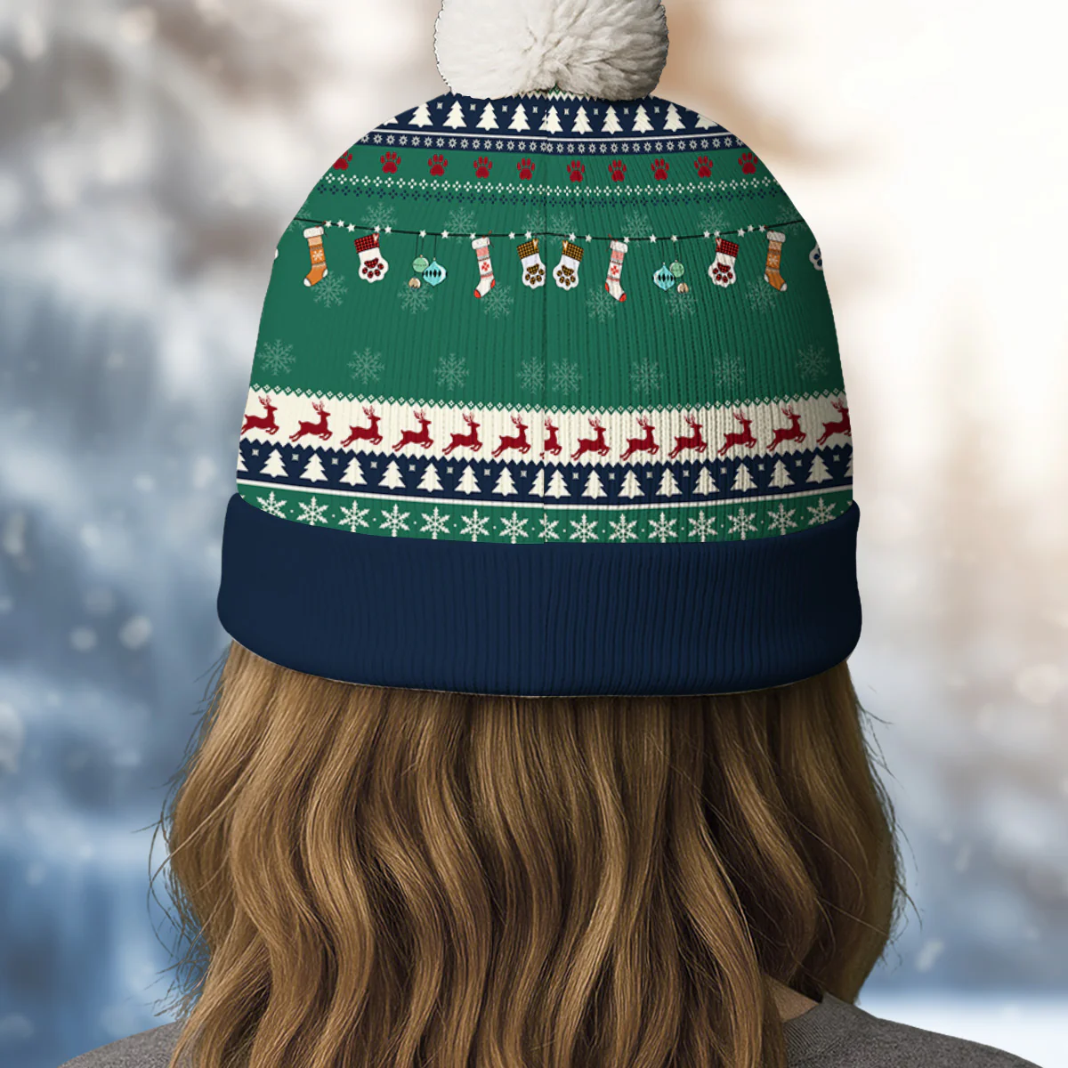Dog Mom Dad This Pawliday - Personalized Custom Bobble Beanie Hat - Image 5