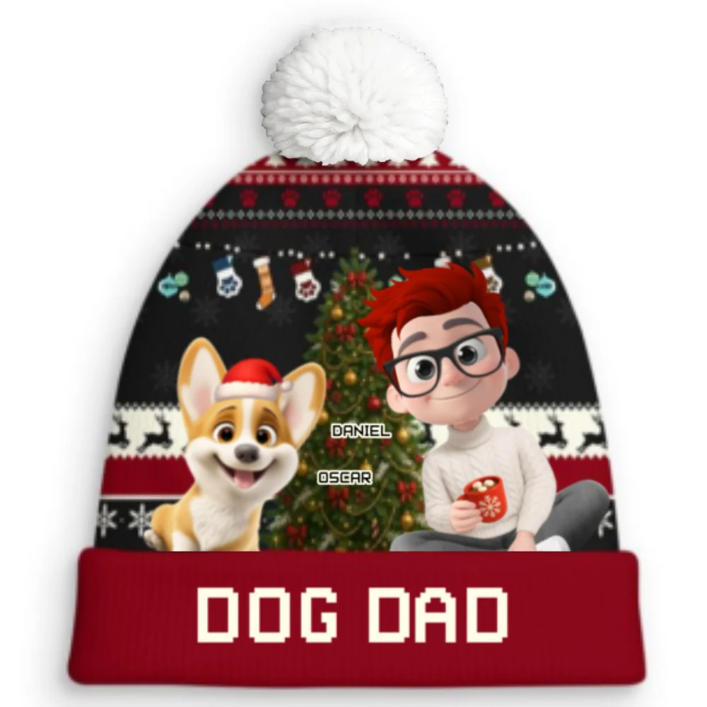Dog Mom Dad This Pawliday - Personalized Custom Bobble Beanie Hat - Image 7