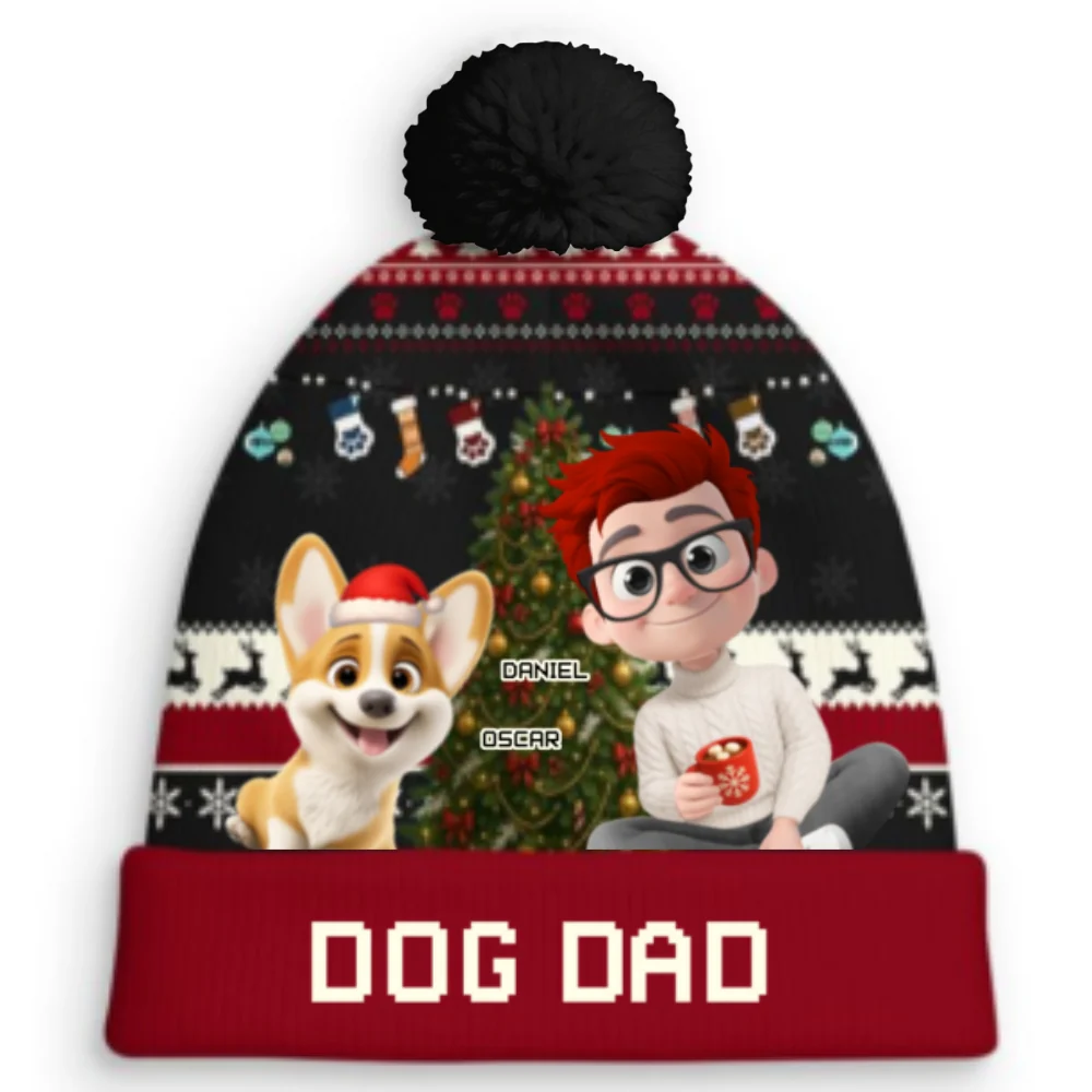 Dog Mom Dad This Pawliday - Personalized Custom Bobble Beanie Hat - Image 8