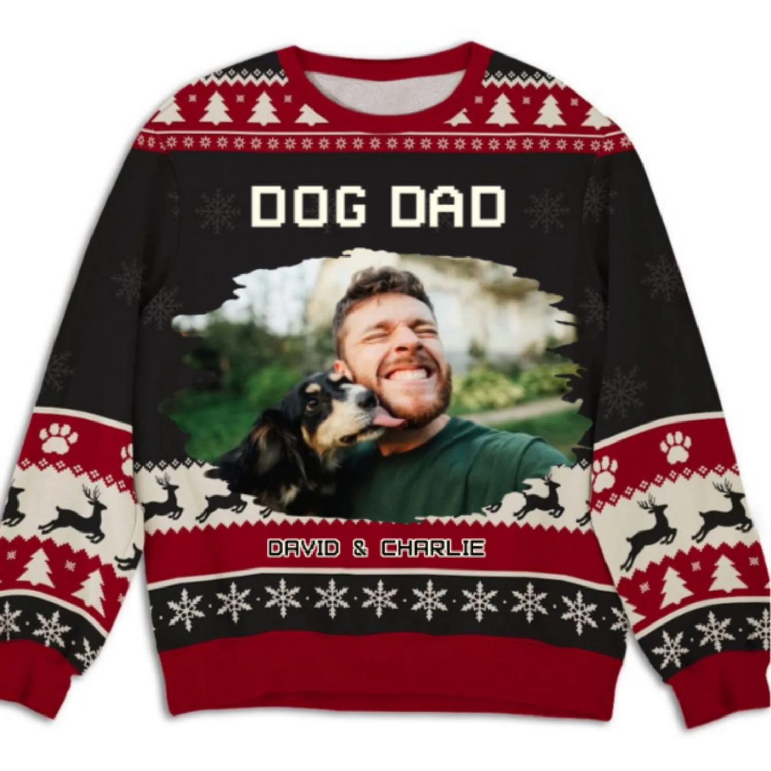 Dog Mom Dad This Pawliday Photo - Personalized Custom All-Over-Print Sweatshirt - Image 2