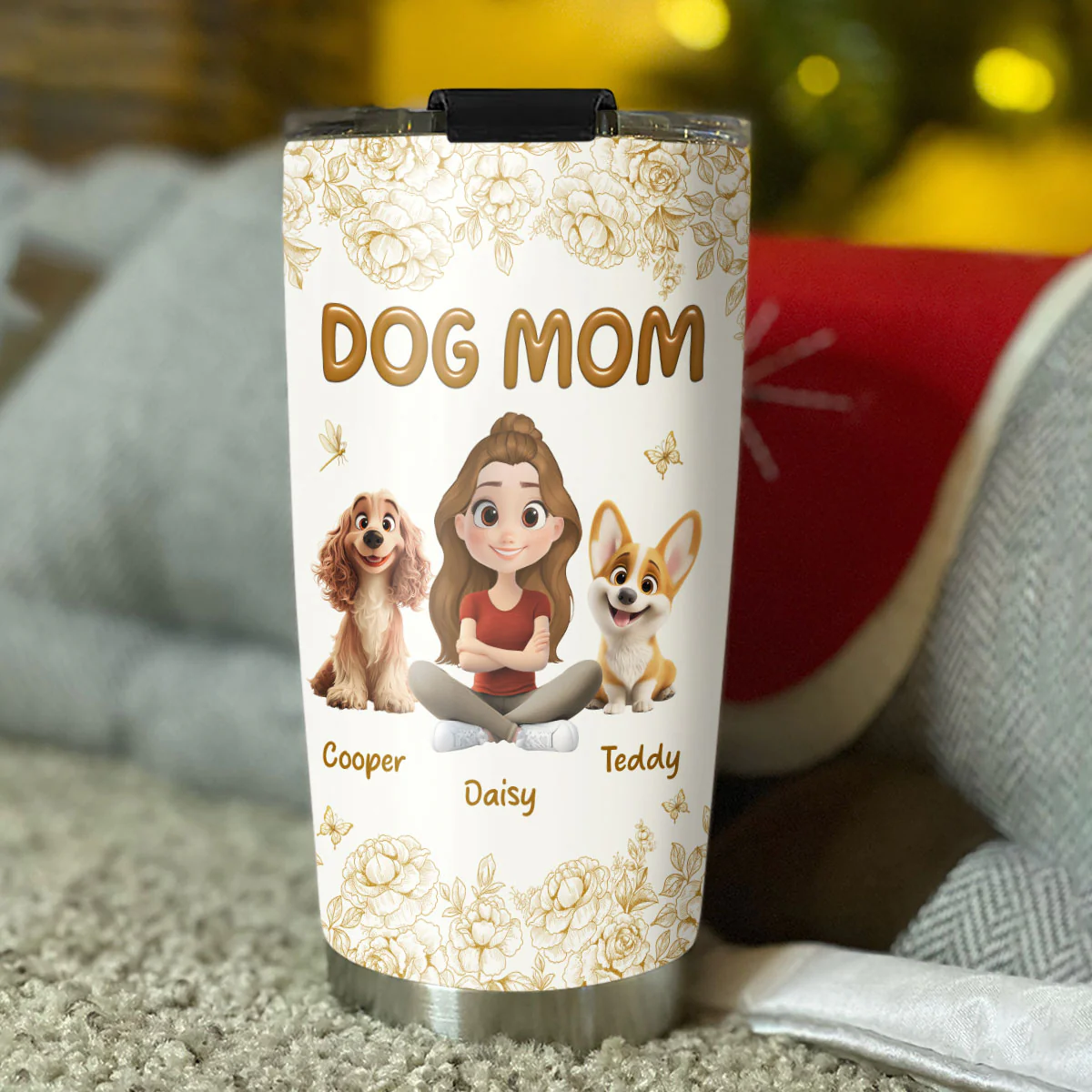 Dog Mom Flower - Personalized Custom Tumbler - Image 2
