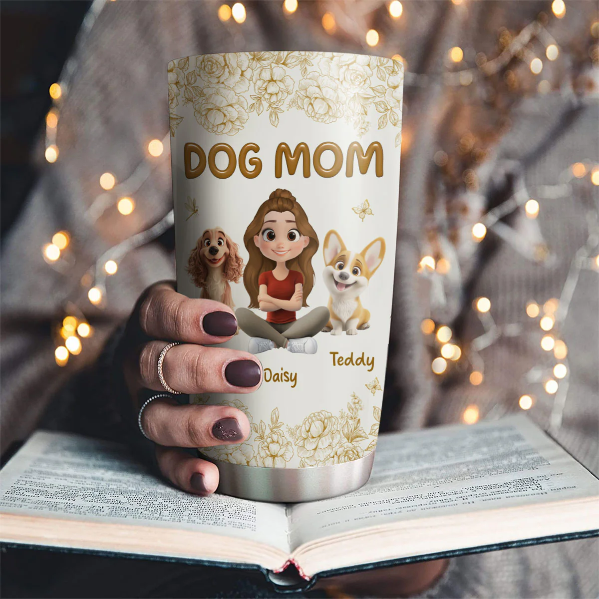 Dog Mom Flower - Personalized Custom Tumbler - Image 3