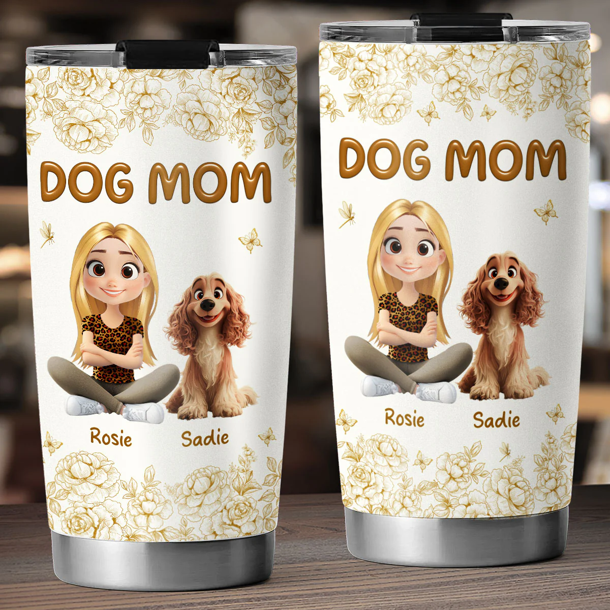 Dog Mom Flower - Personalized Custom Tumbler - Image 4