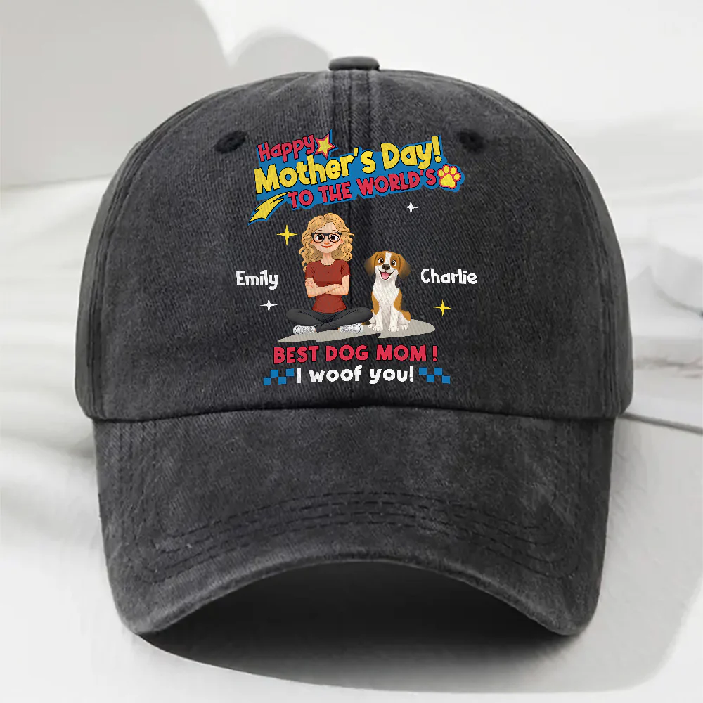 Dog Mom Forever - Personalized Custom Vintage Washed Denim Cap