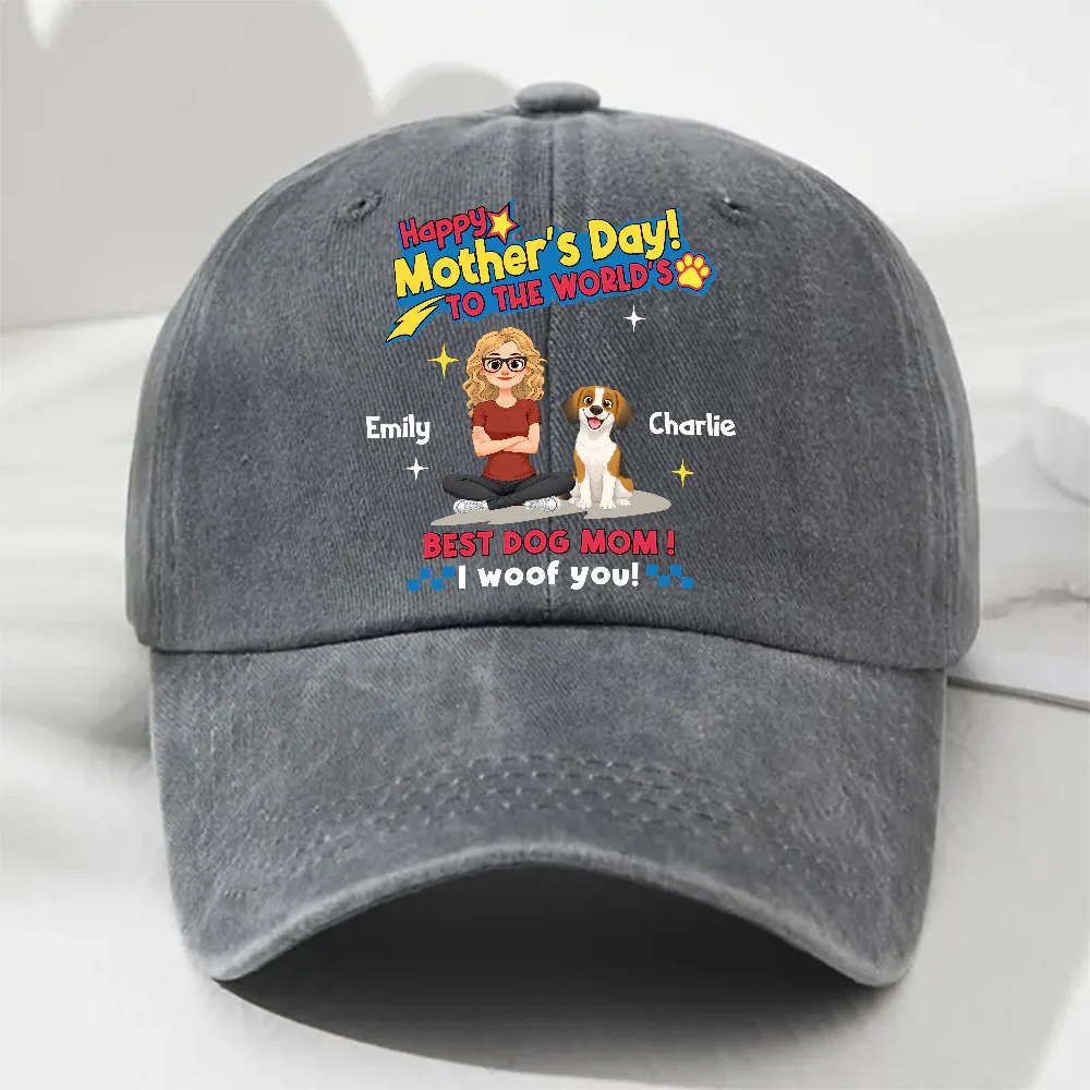 Dog Mom Forever - Personalized Custom Vintage Washed Denim Cap - Image 2