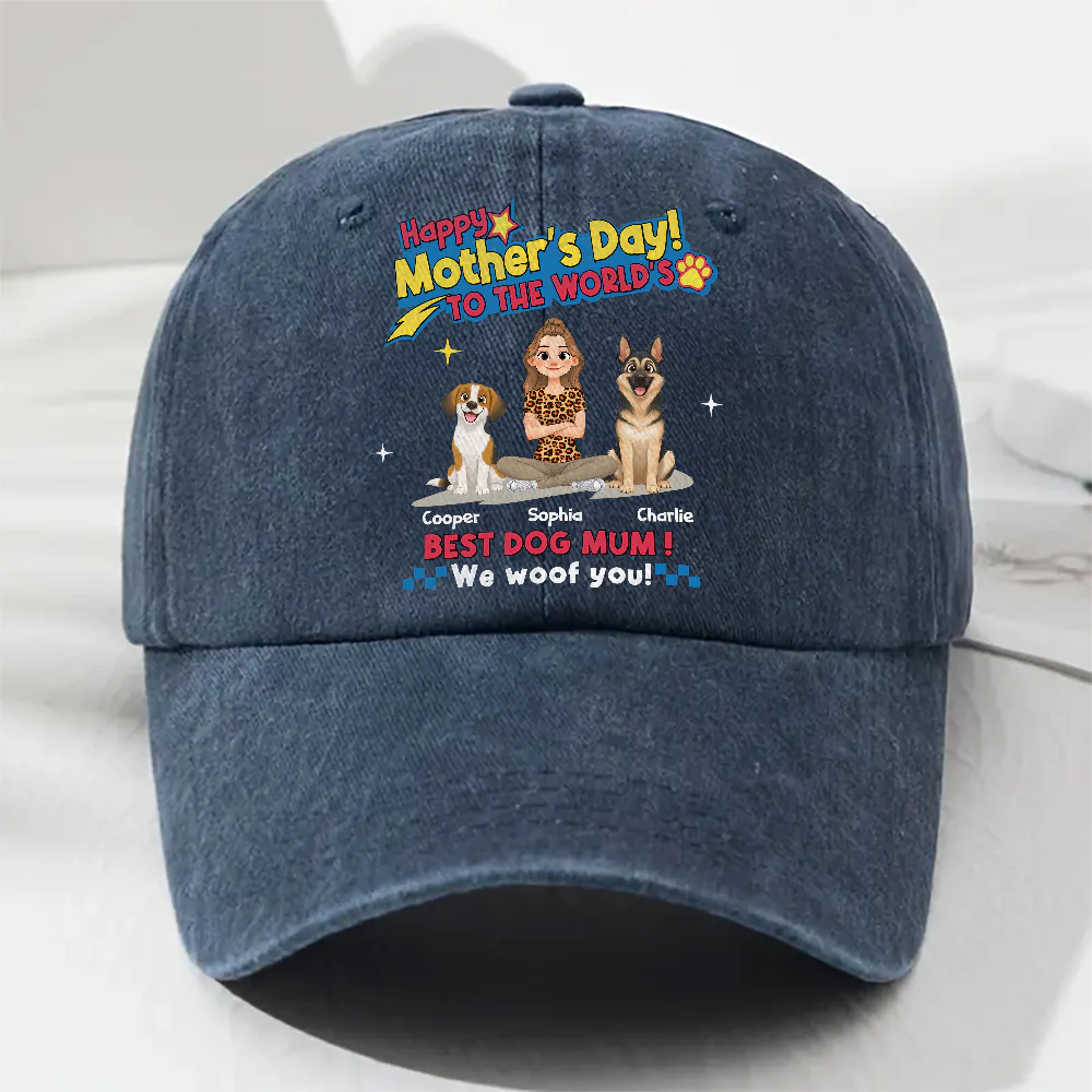 Dog Mom Forever - Personalized Custom Vintage Washed Denim Cap - Image 3