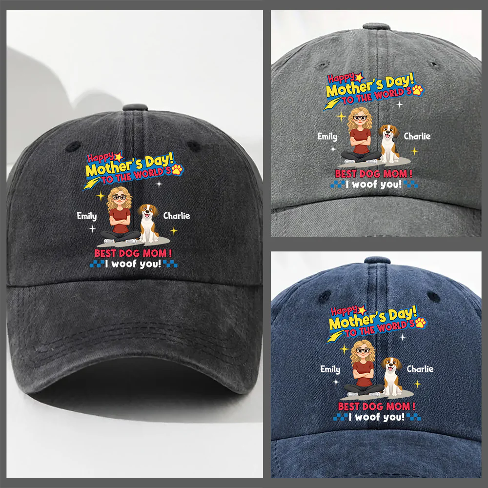 Dog Mom Forever - Personalized Custom Vintage Washed Denim Cap - Image 4