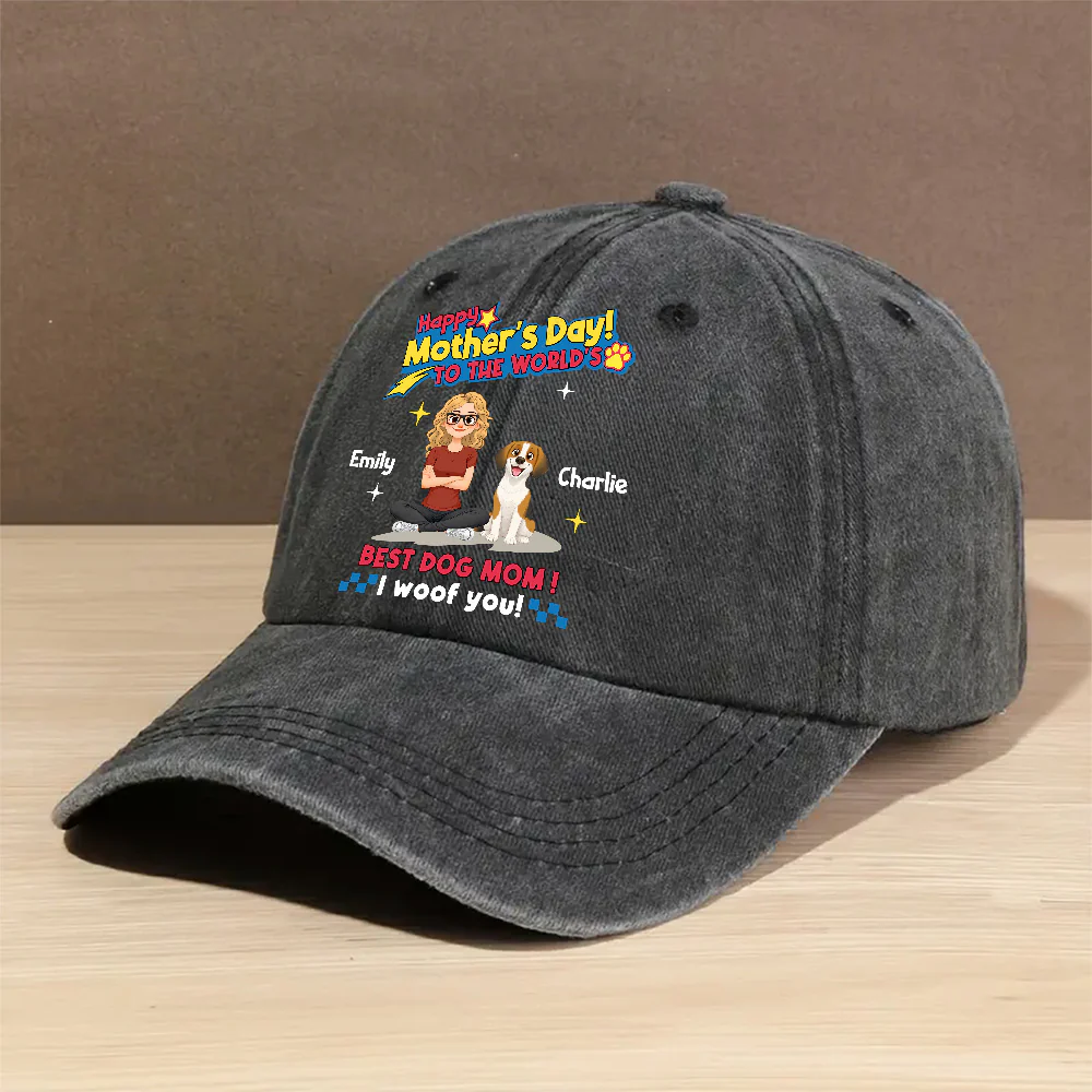 Dog Mom Forever - Personalized Custom Vintage Washed Denim Cap - Image 5