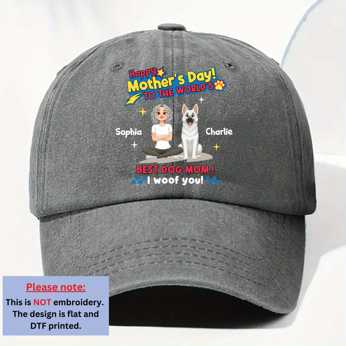 Dog Mom Forever - Personalized Custom Vintage Washed Denim Cap - Image 7