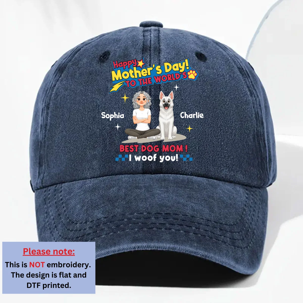 Dog Mom Forever - Personalized Custom Vintage Washed Denim Cap - Image 8