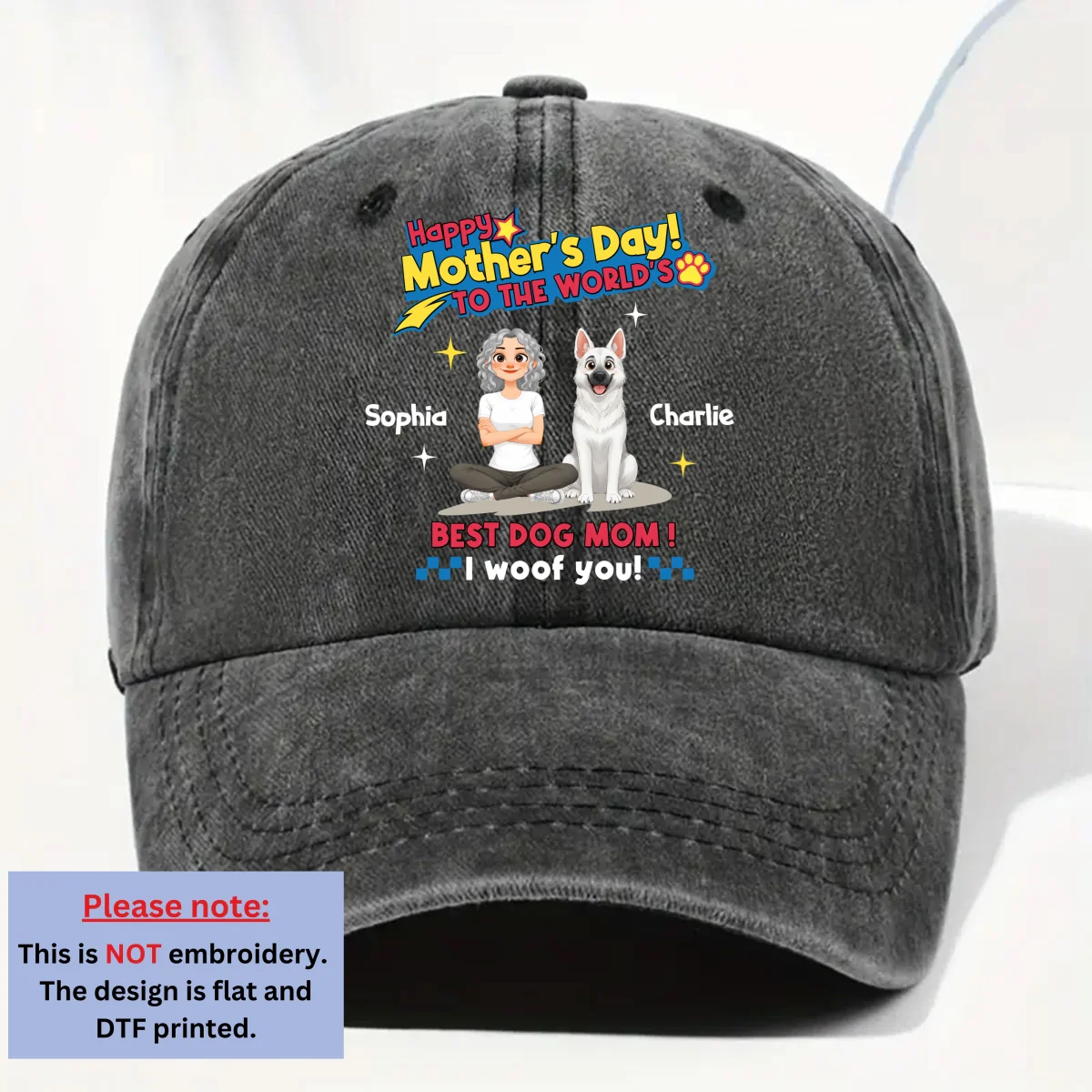 Dog Mom Forever - Personalized Custom Vintage Washed Denim Cap - Image 9