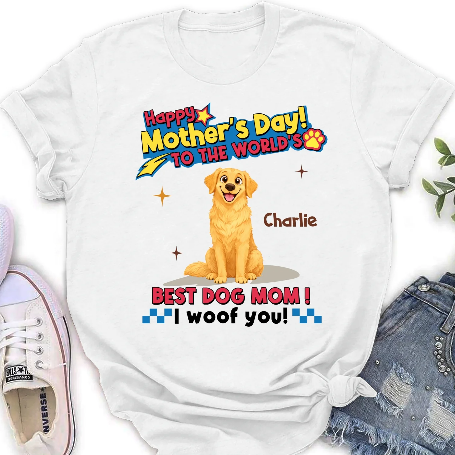 Dog Mom Forever - Personalized Custom Women's T-shirt - Image 4