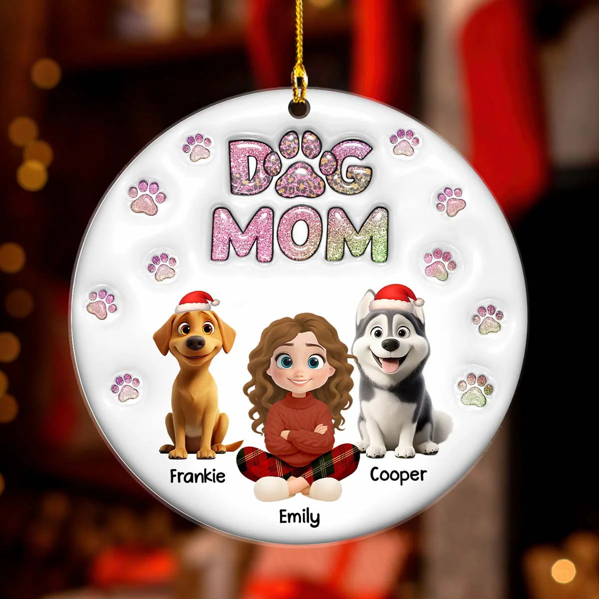 Dog Mom Lovely Chibi - Personalized Custom 3D Inflated Effect Acrylic Ornament - Image 3