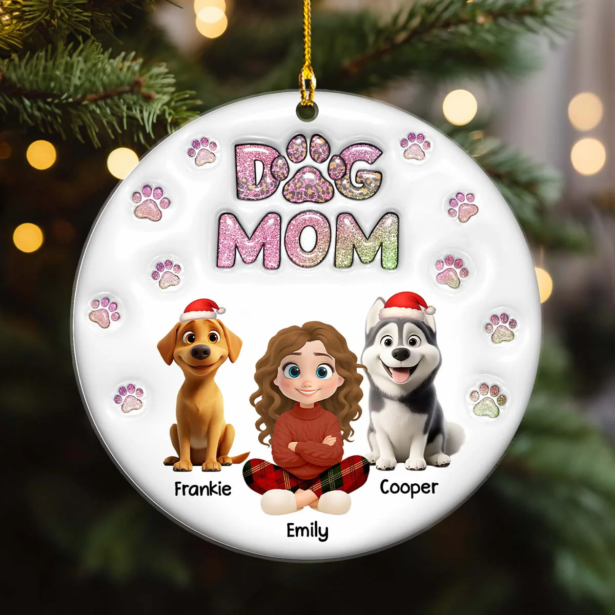 Dog Mom Lovely Chibi - Personalized Custom 3D Inflated Effect Acrylic Ornament - Image 4