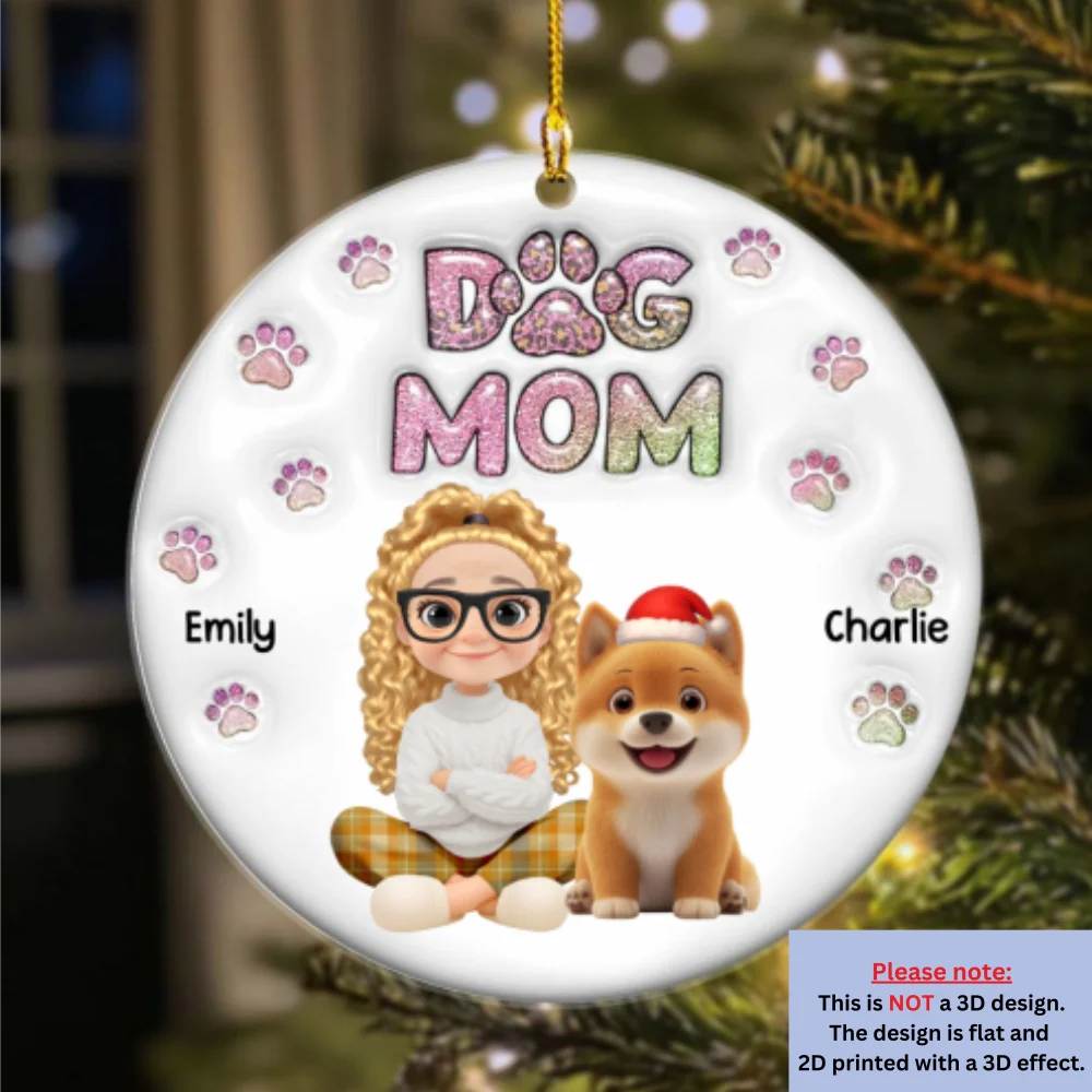 Dog Mom Lovely Chibi - Personalized Custom 3D Inflated Effect Acrylic Ornament - Image 7