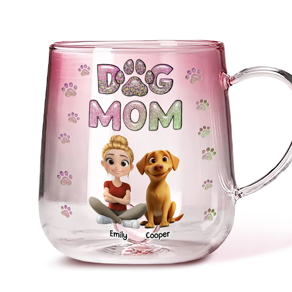 Dog Mom Lovely Chibi - Personalized Custom Pink Gradient Glass Mug