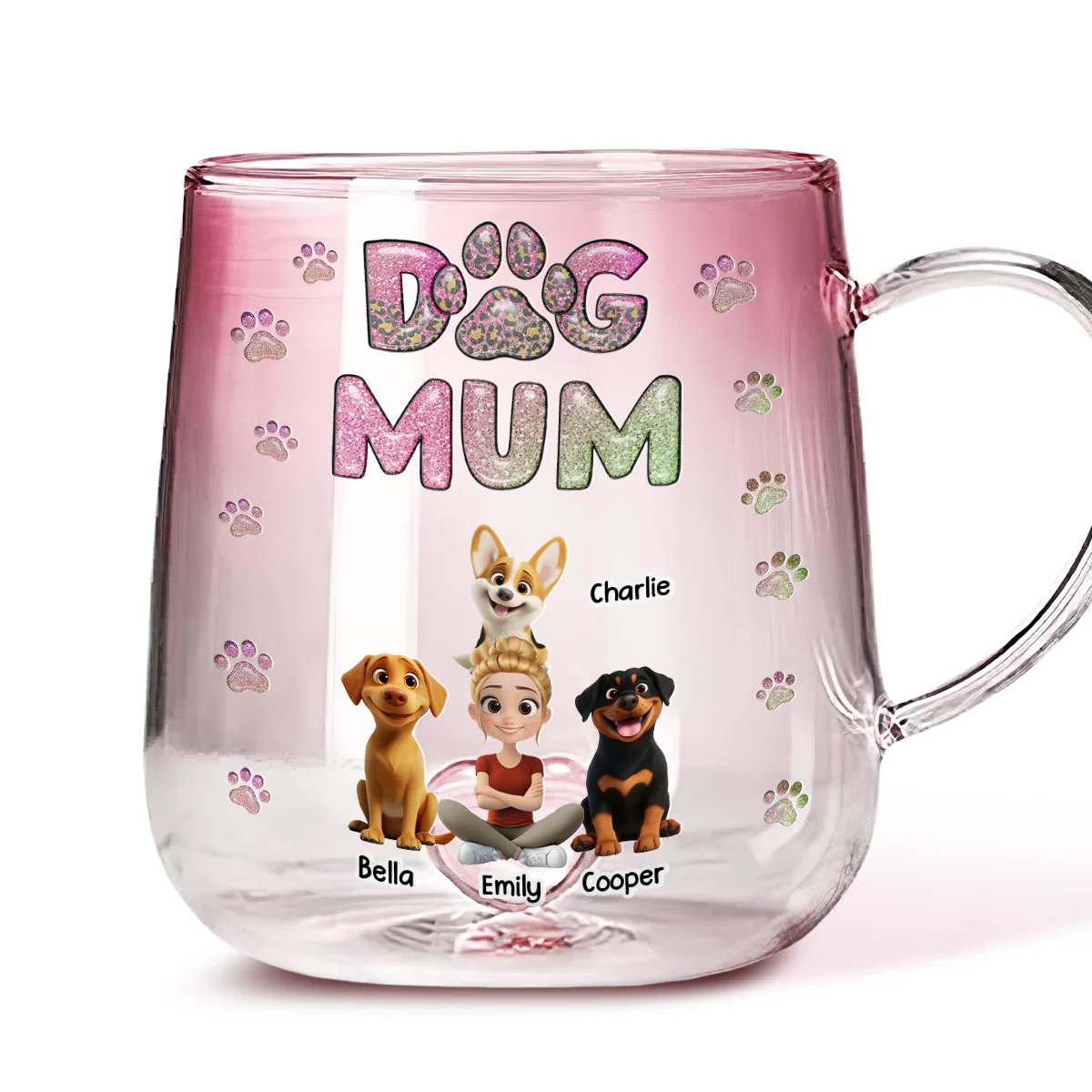 Dog Mom Lovely Chibi - Personalized Custom Pink Gradient Glass Mug - Image 2