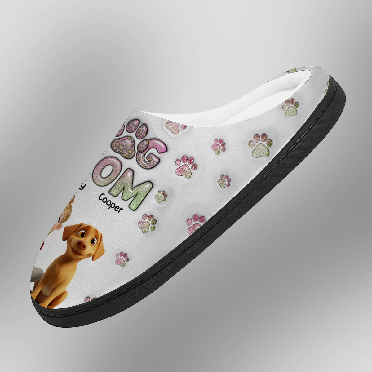 Dog Mom Lovely Chibi - Personalized Custom Plush Slippers - Image 2
