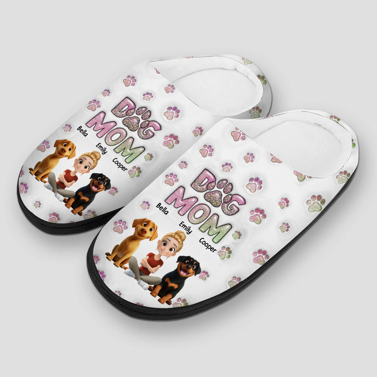 Dog Mom Lovely Chibi - Personalized Custom Plush Slippers - Image 3