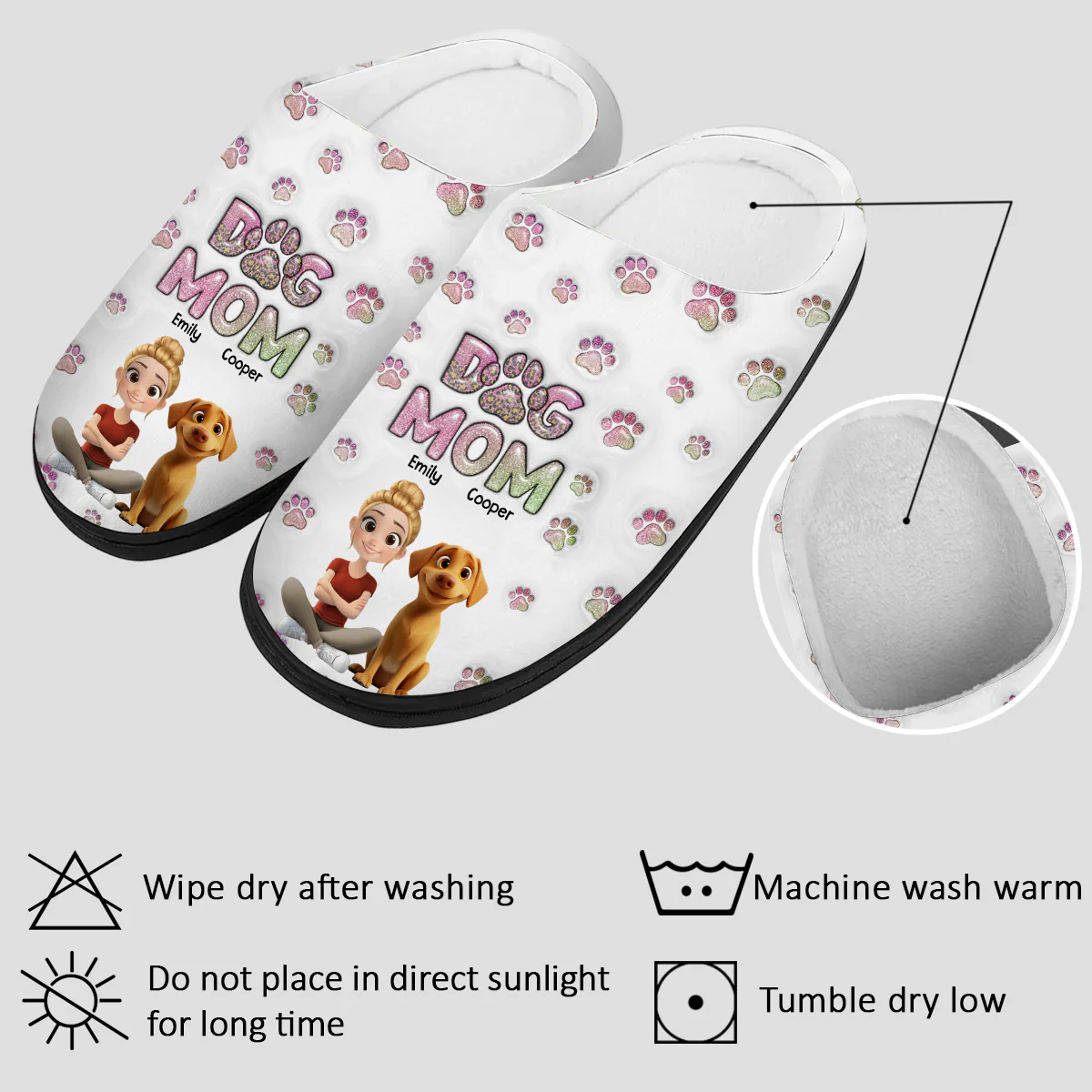 Dog Mom Lovely Chibi - Personalized Custom Plush Slippers - Image 5