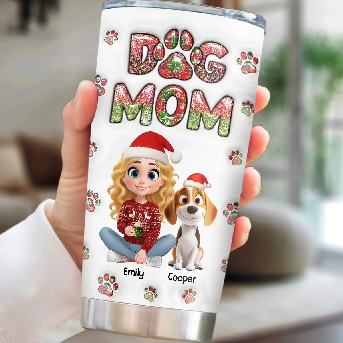 Dog Mom Lovely Chibi Ver Christmas - Personalized Custom 3D Inflated Effect Tumbler - Image 2