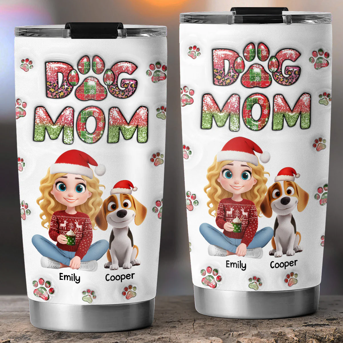 Dog Mom Lovely Chibi Ver Christmas - Personalized Custom 3D Inflated Effect Tumbler - Image 3