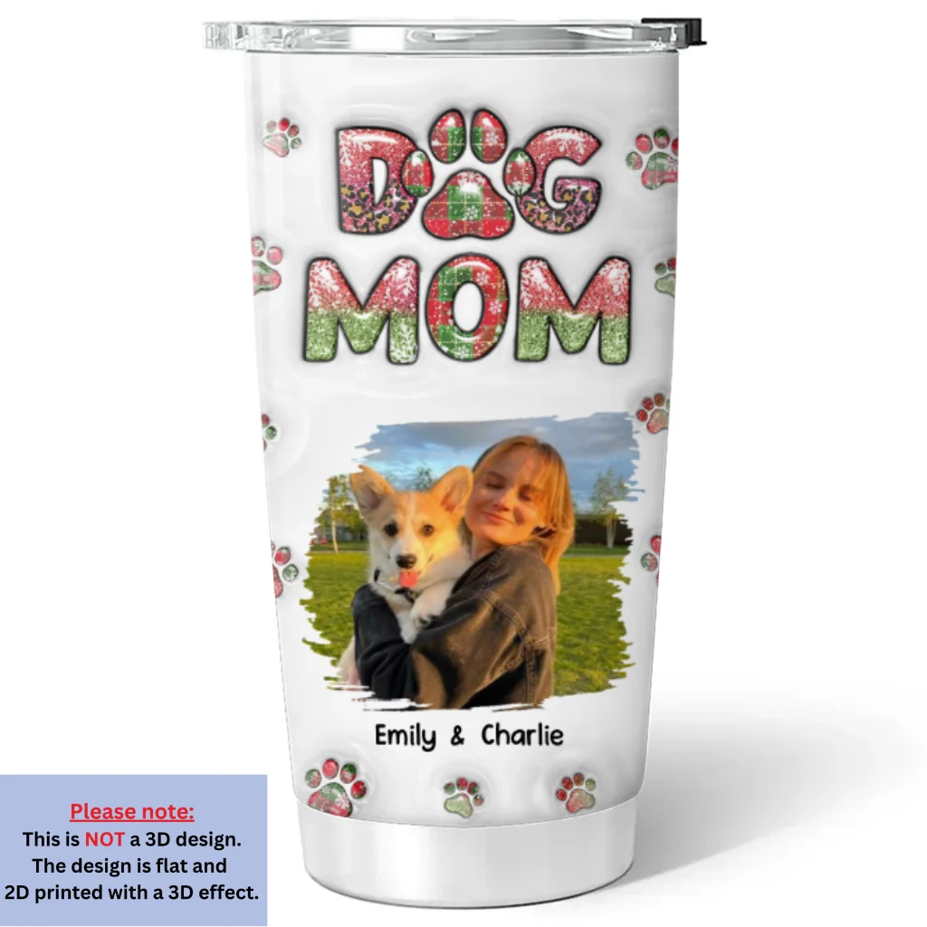 Dog Mom Lovely Chibi Ver Christmas Photo - Personalized Custom 3D Inflated Effect Tumbler - Image 3
