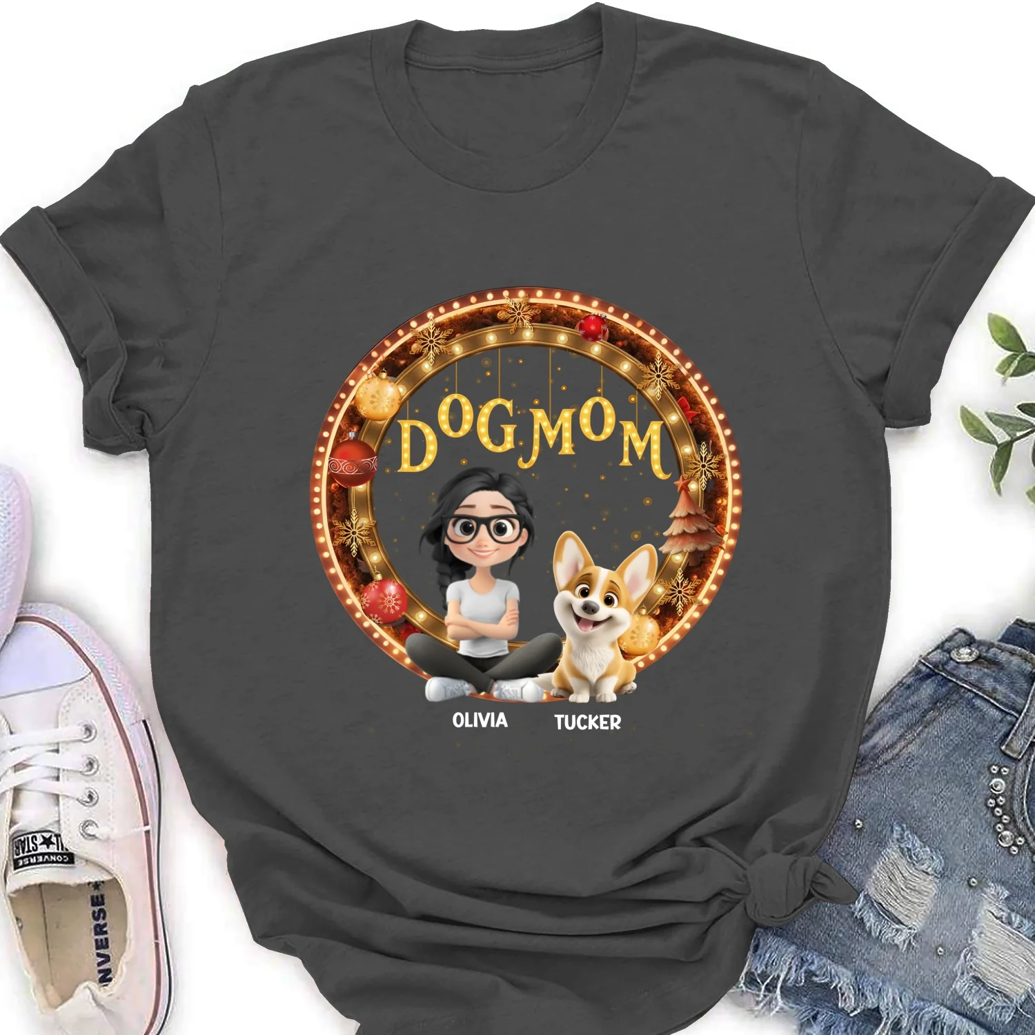 Dog Mom Mum Dad Circle - Personalized Custom Women's T-Shirt - Image 9