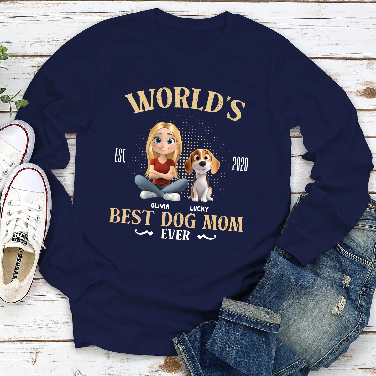 Dog Mom Mum Dad With Love - Personalized Custom Long Sleeve T-shirt - Image 2