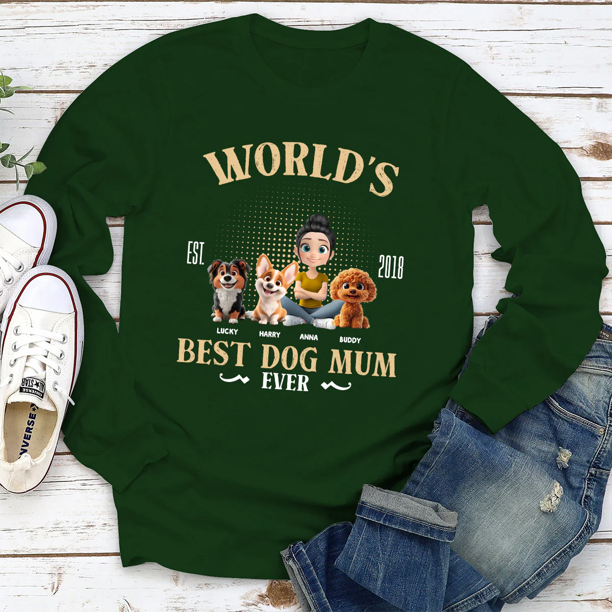 Dog Mom Mum Dad With Love - Personalized Custom Long Sleeve T-shirt - Image 3