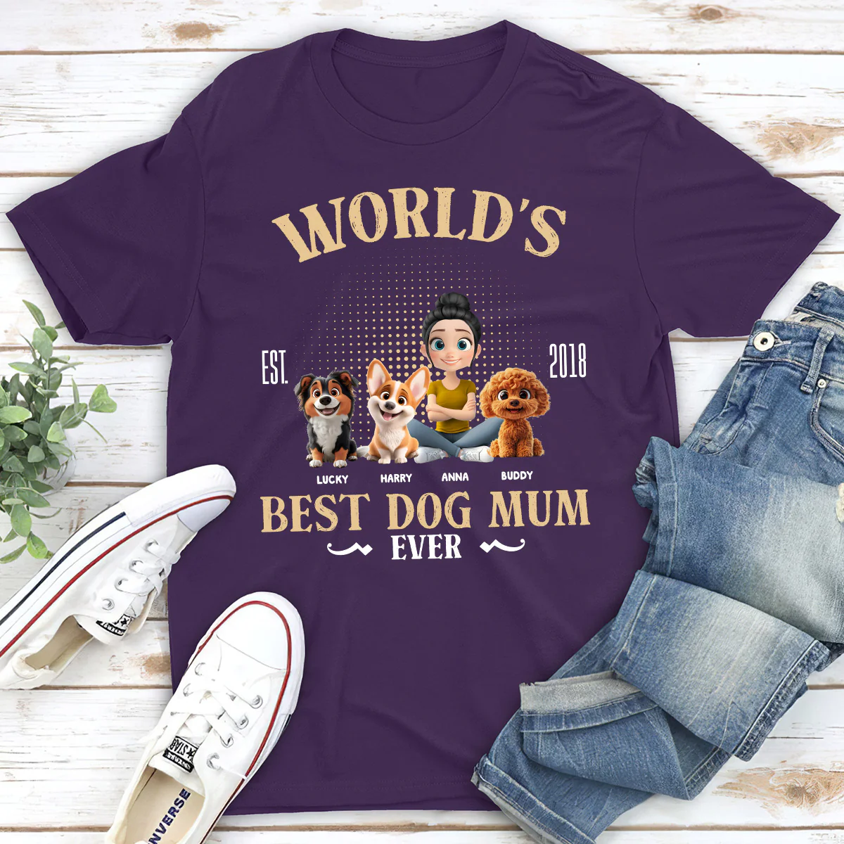 Dog Mom Mum Dad With Love - Personalized Custom Unisex T-shirt - Image 4