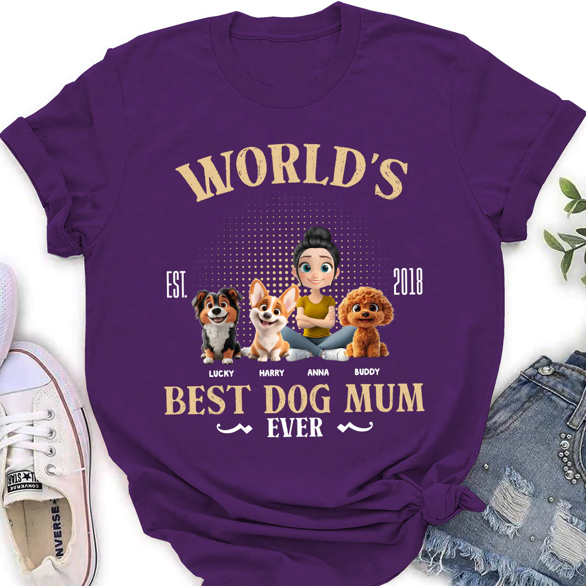 Dog Mom Mum Dad With Love - Personalized Custom Women's T-shirt - Image 3