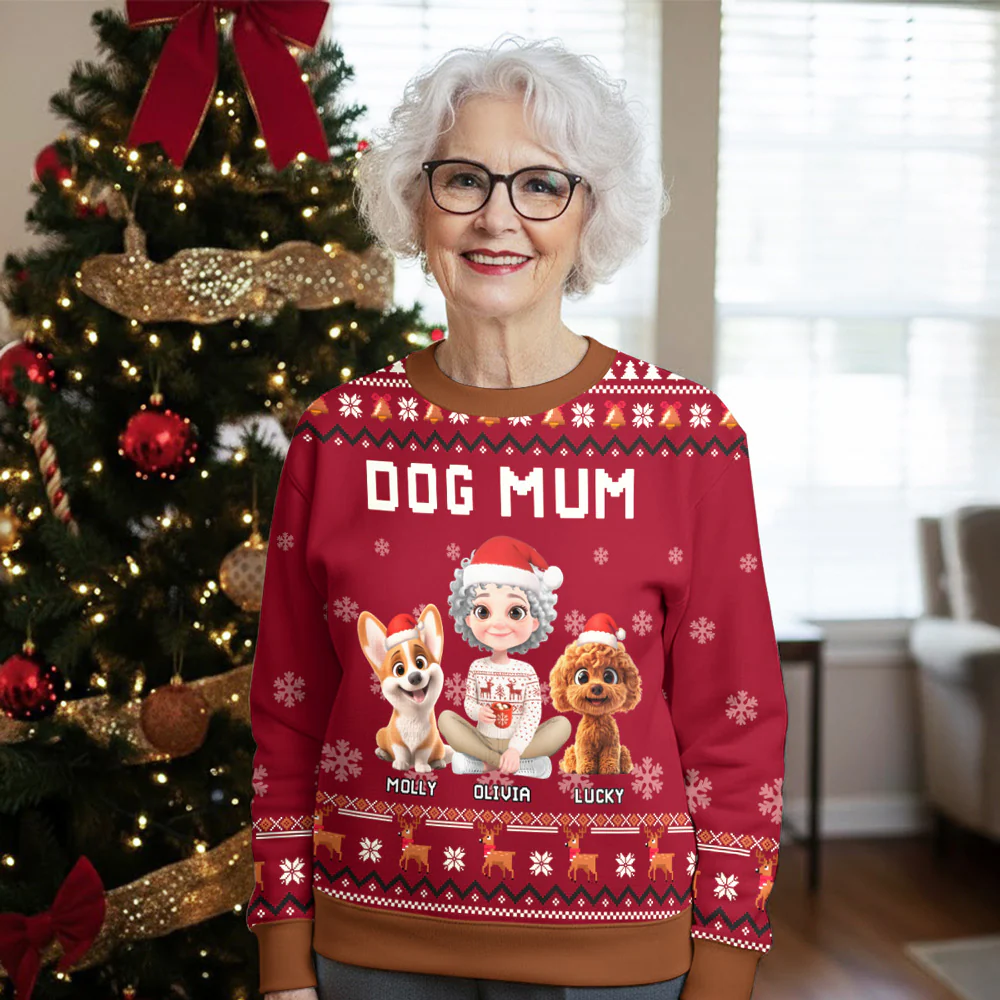 Dog Mommy Christmas - Personalized Custom All-Over-Print Sweatshirt - Image 5
