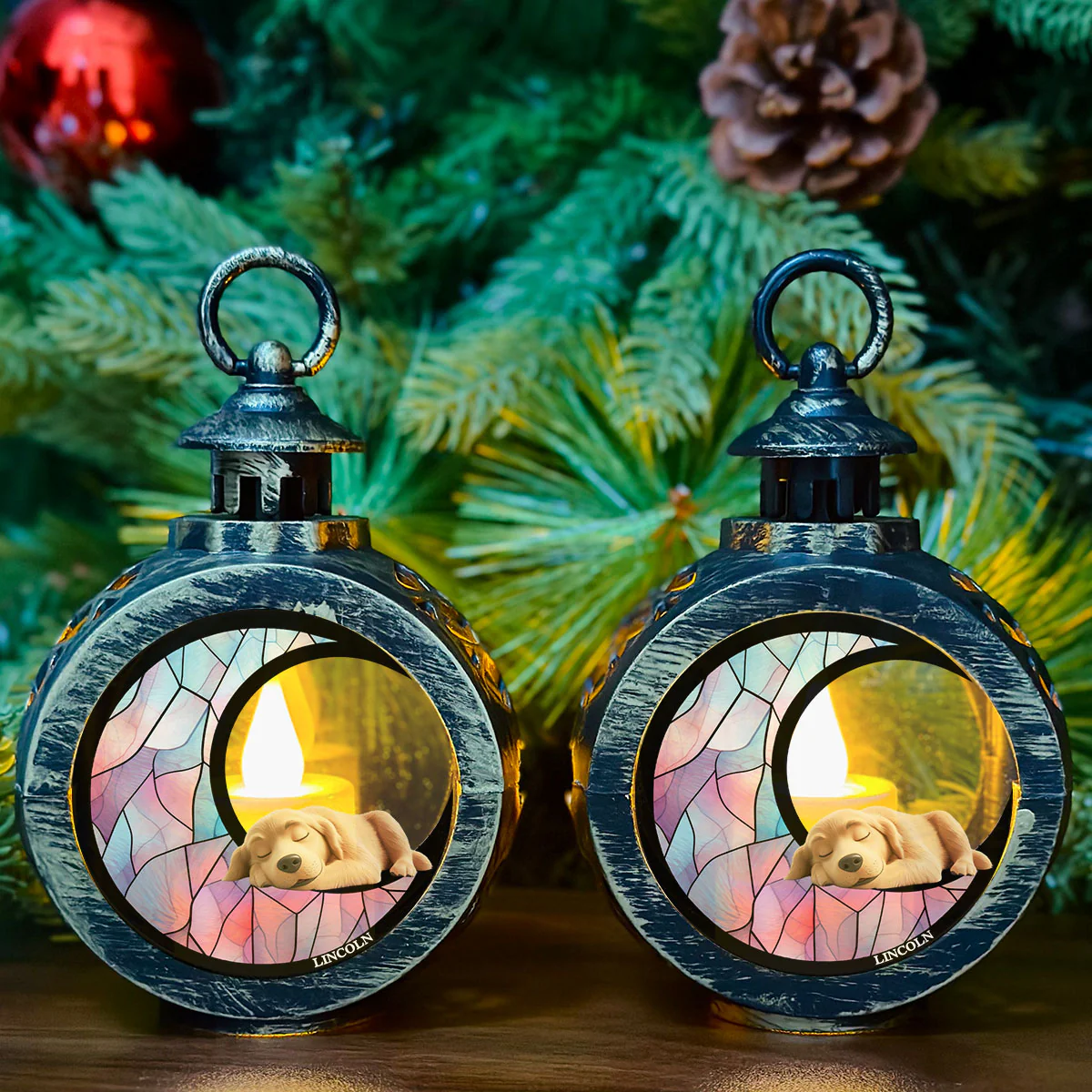 Dog On The Moon - Personalized Custom Christmas Lantern - Image 3