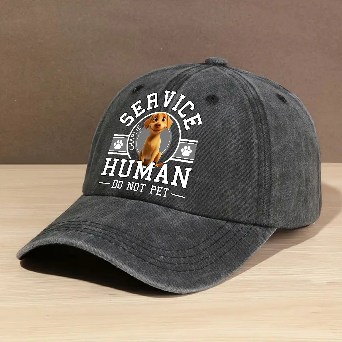 Dog Service Human Cartoon - Personalized Custom Vintage Washed Denim Cap - Image 3