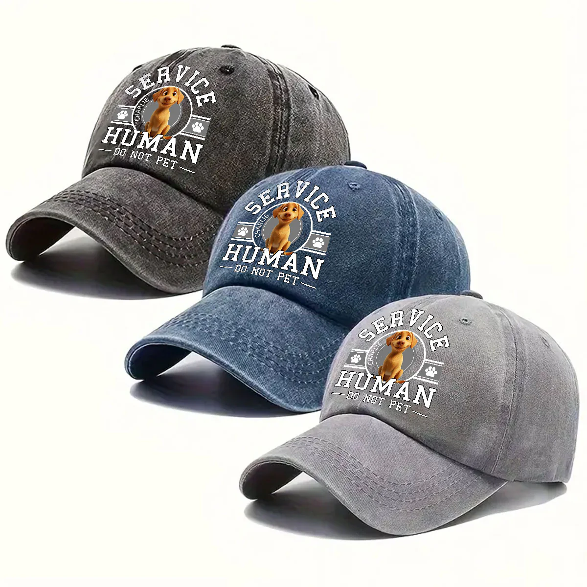 Dog Service Human Cartoon - Personalized Custom Vintage Washed Denim Cap - Image 4