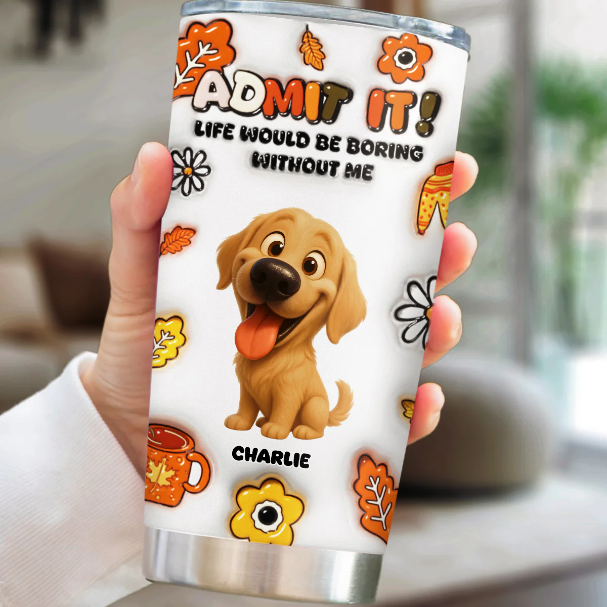 Dogs Hello Autumn - Personalized Custom 3D Inflated Effect Tumbler - Image 2