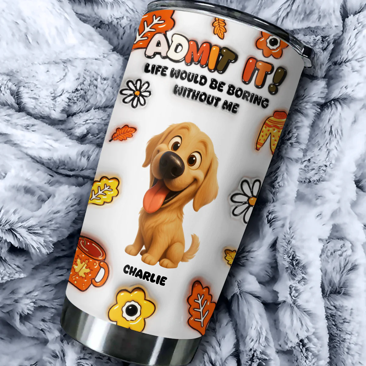 Dogs Hello Autumn - Personalized Custom 3D Inflated Effect Tumbler - Image 3