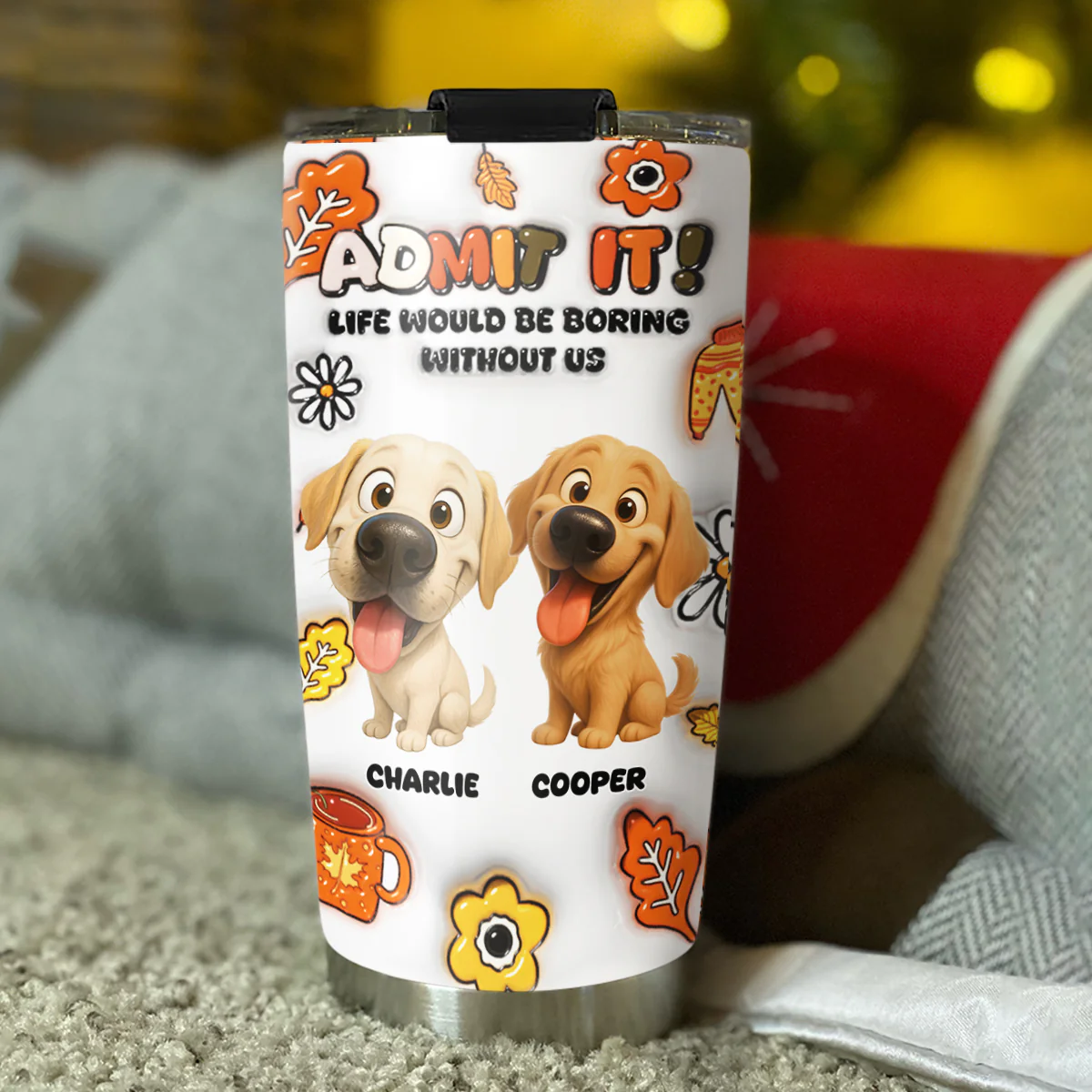 Dogs Hello Autumn - Personalized Custom 3D Inflated Effect Tumbler - Image 5