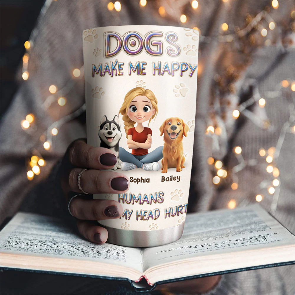 Dogs Make Me Happy - Personalized Custom 3D Effect Tumbler - Image 3