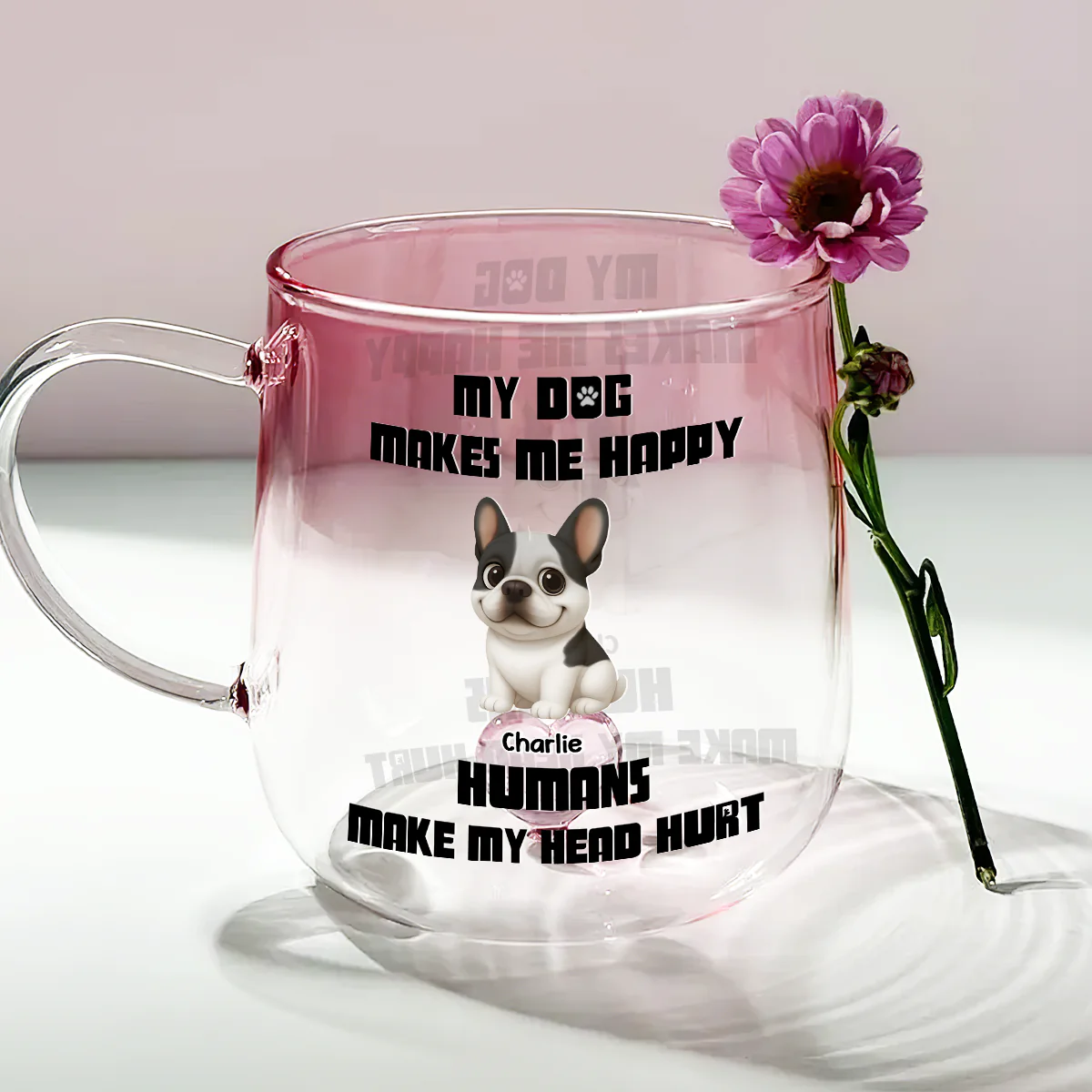 Dogs Make Me Happy - Personalized Custom Pink Gradient Glass Mug - Image 2