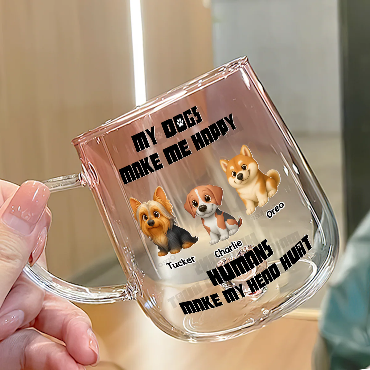 Dogs Make Me Happy - Personalized Custom Pink Gradient Glass Mug - Image 3