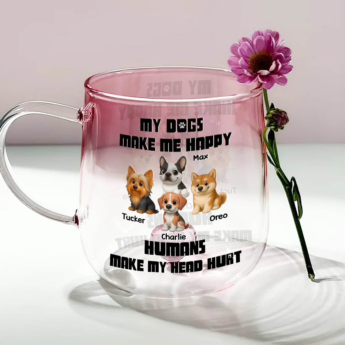 Dogs Make Me Happy - Personalized Custom Pink Gradient Glass Mug - Image 4