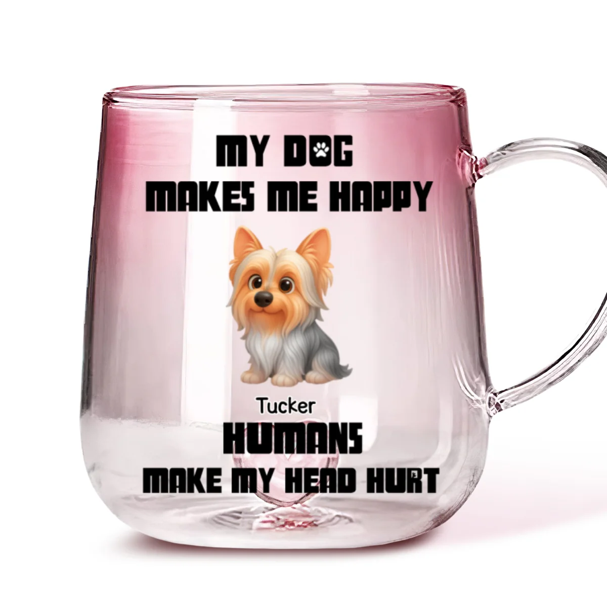 Dogs Make Me Happy - Personalized Custom Pink Gradient Glass Mug - Image 6