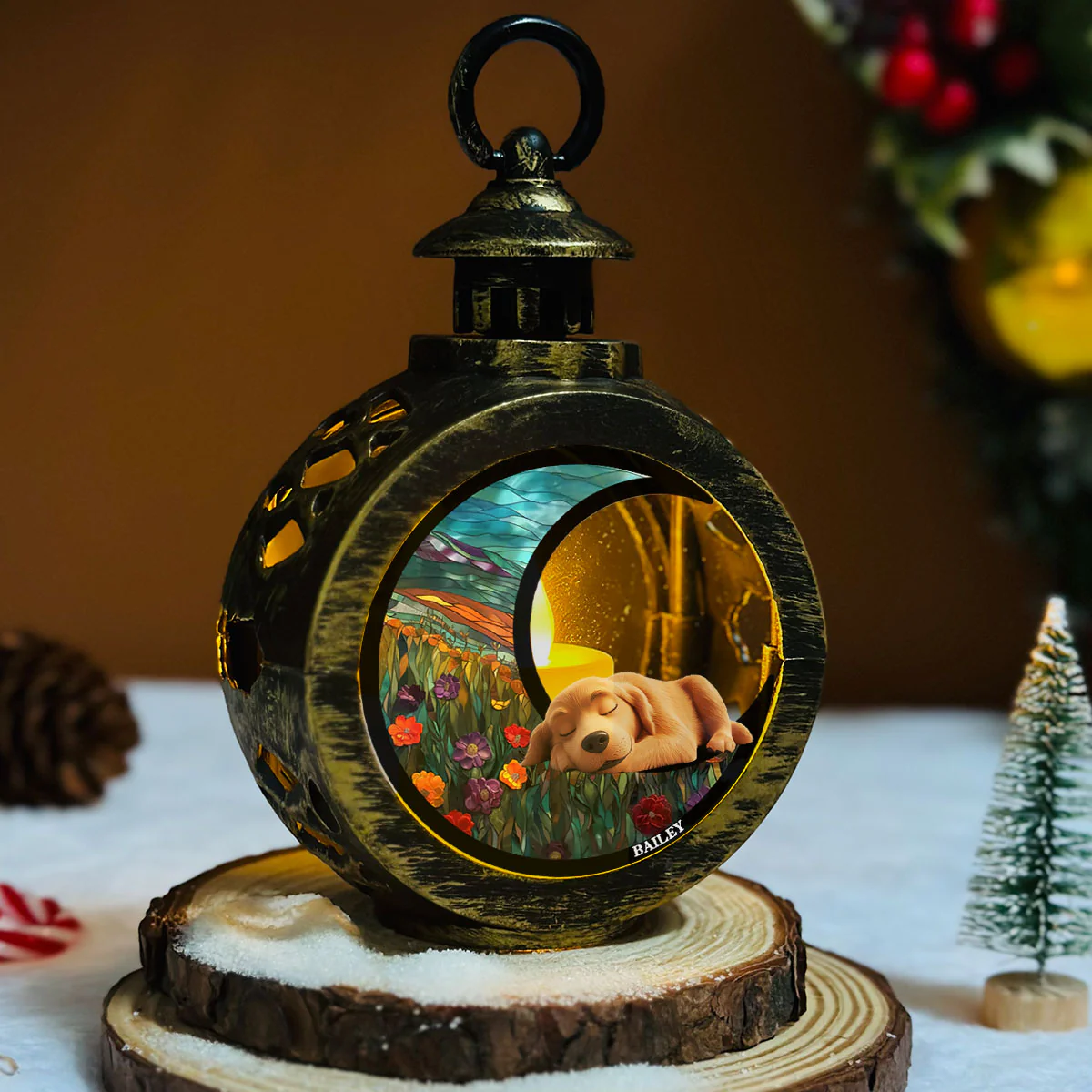 Dreaming Of Treats And Belly Rubs - Personalized Custom Christmas Lantern - Image 5