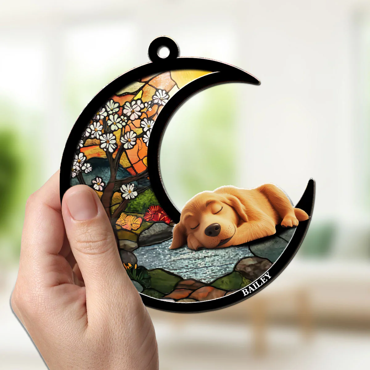 Dreaming Of Treats And Belly Rubs - Personalized Custom Suncatcher - Image 2