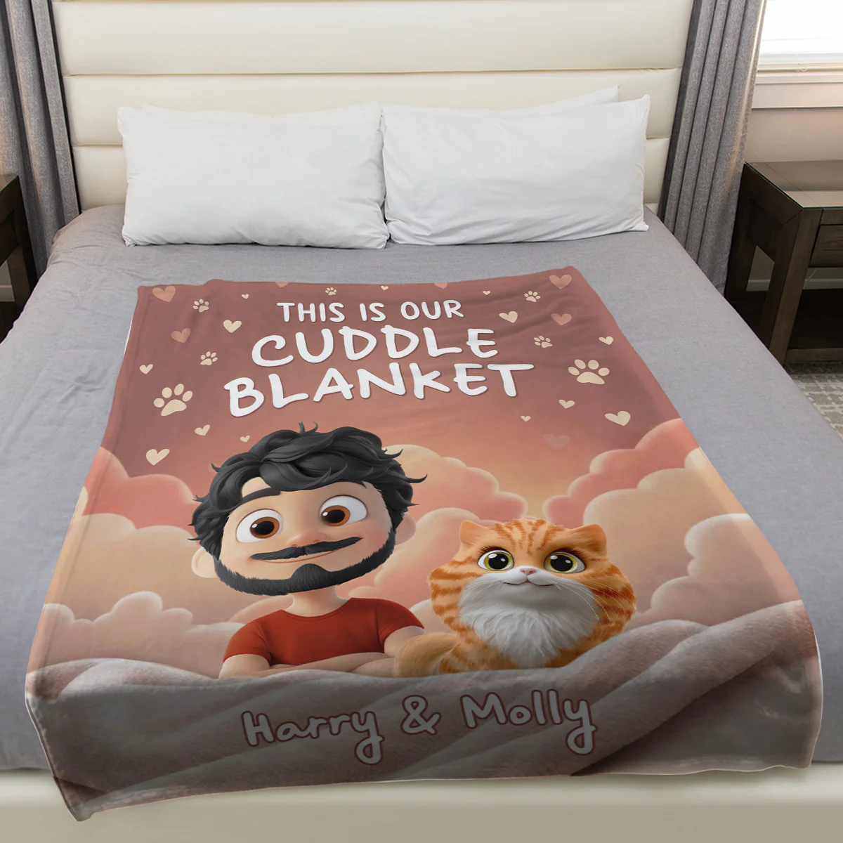Dreaming With Cats - Personalized Custom Fleece Blanket - Image 2