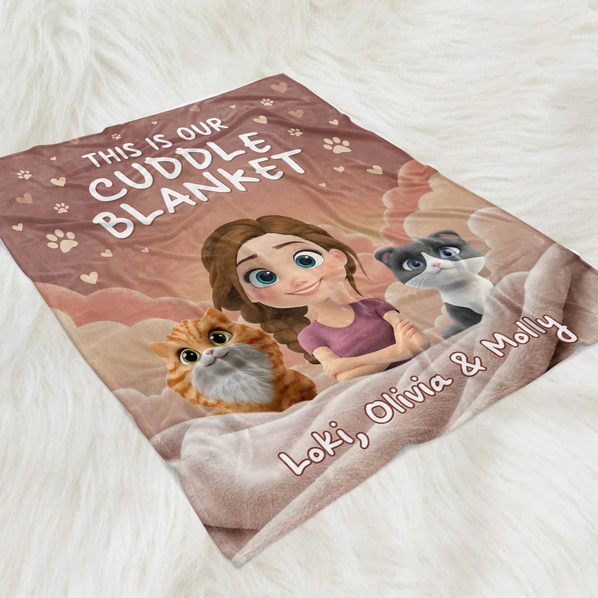 Dreaming With Cats - Personalized Custom Fleece Blanket - Image 3