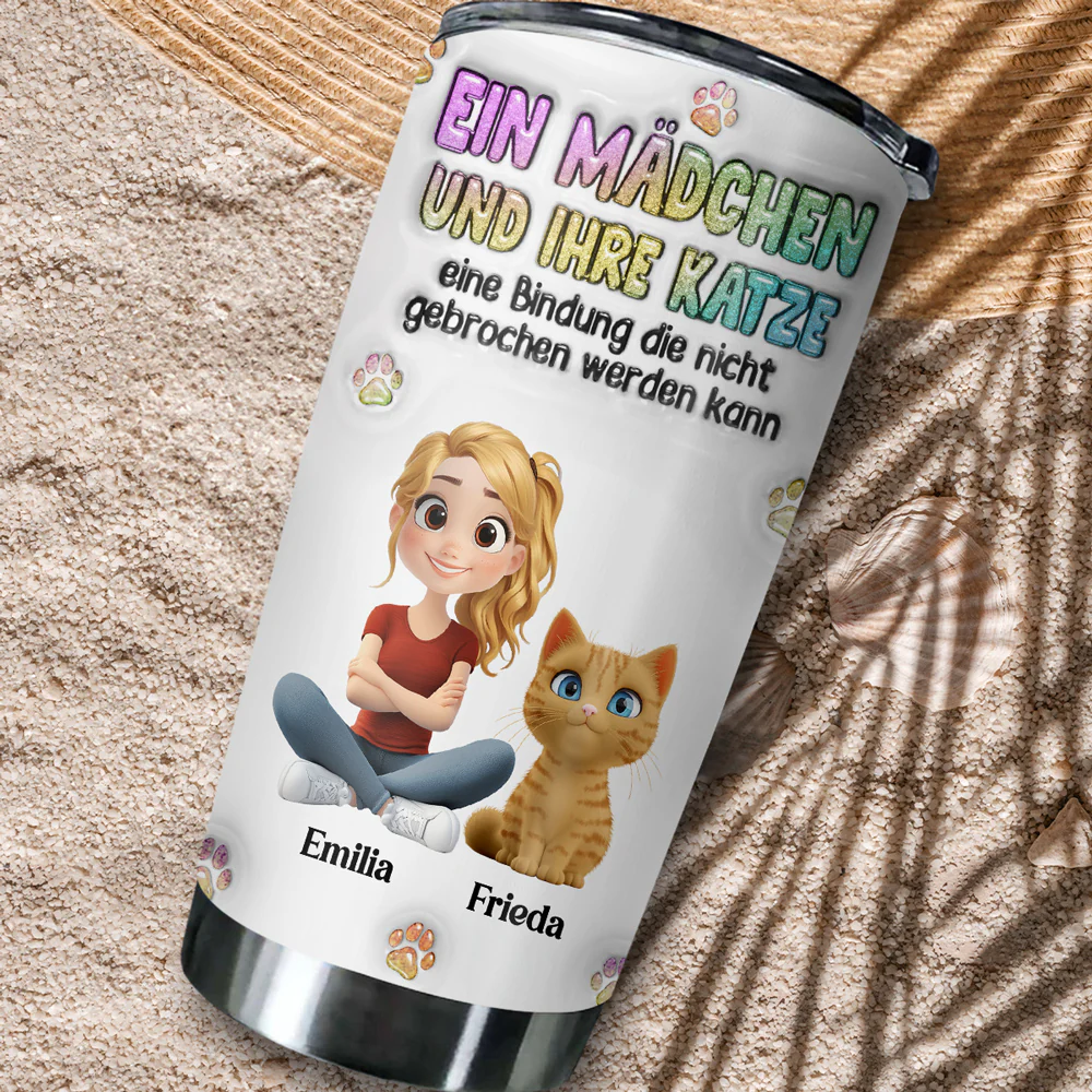 Ein Mädchen mit ihrer Katze – Personalisierter 3D-Thermobecher mit aufblasbarem Effekt - Image 4