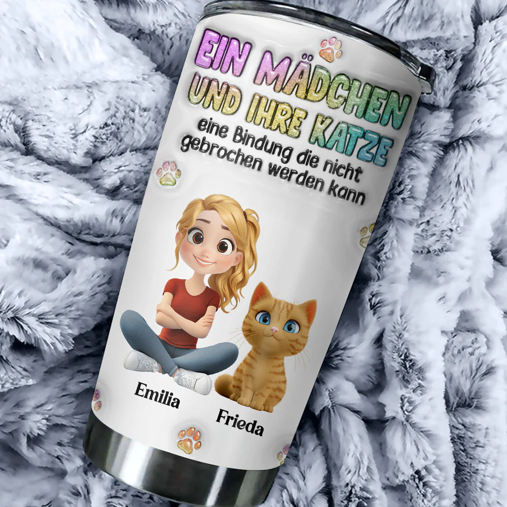 Ein Mädchen mit ihrer Katze – Personalisierter 3D-Thermobecher mit aufblasbarem Effekt - Image 5